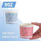 Lamosi Ice Cream Bowls Disposable - 100 Count - 9 oz Paper Ice Cream Sundae Cups, Party Supplies Food Containers for Dessert Snack Frozen Yogurt Soup