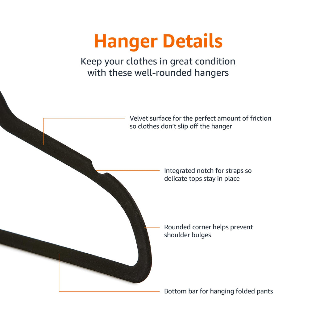 Amazon Basics Slim, Velvet, Non-Slip Sturdy Suit Clothes Hangers, Pack of 30, Black/Rose Gold