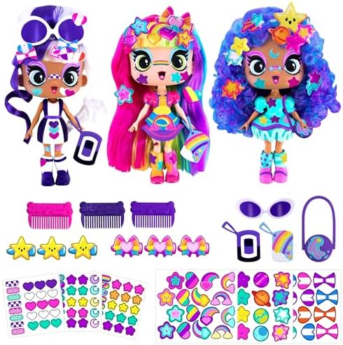 DECORA GIRLZ 5" Dolls -3 Pack A - Decora, London and Celestia | Fashion Dolls for Ages 4 and Up | Surprise Birthday Gift for Children | Set of Doll Clothes, Stickers, Dolls & Accessories
