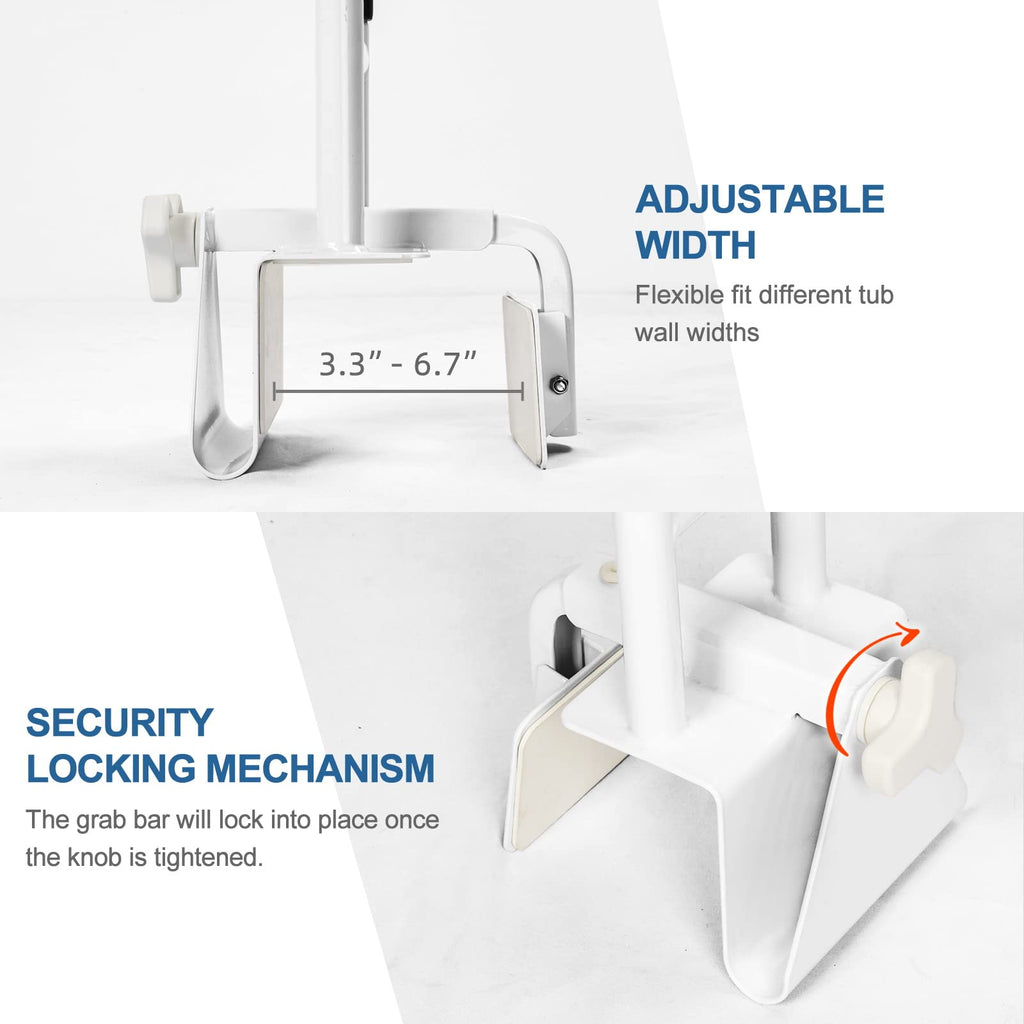 HEPO Grab Bars for Bathtubs and Showers, Adjustable Bathtub Safety Rail for Seniors, Tub Grab Bar for Bathroom, Assistance Bathtub Handle Clamp for Elderly Bath Support, White