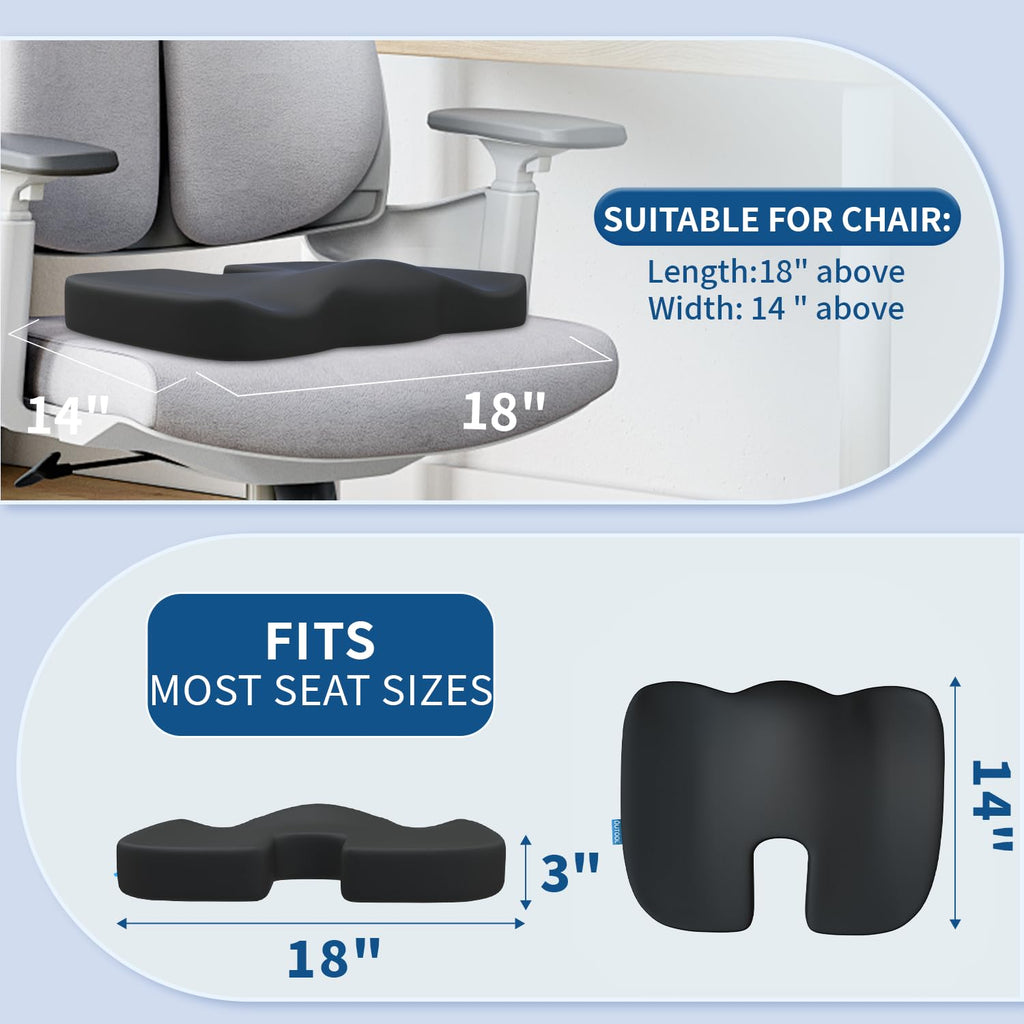 QUTOOL Orthopedic Seat Cushion and Lumbar Support Pillow for Office Chair & Car, Memory Foam with Washable Cover Ergonomic Desk Chair Cushion for Tailbone, Lower Back Pain, Sciatica Relief