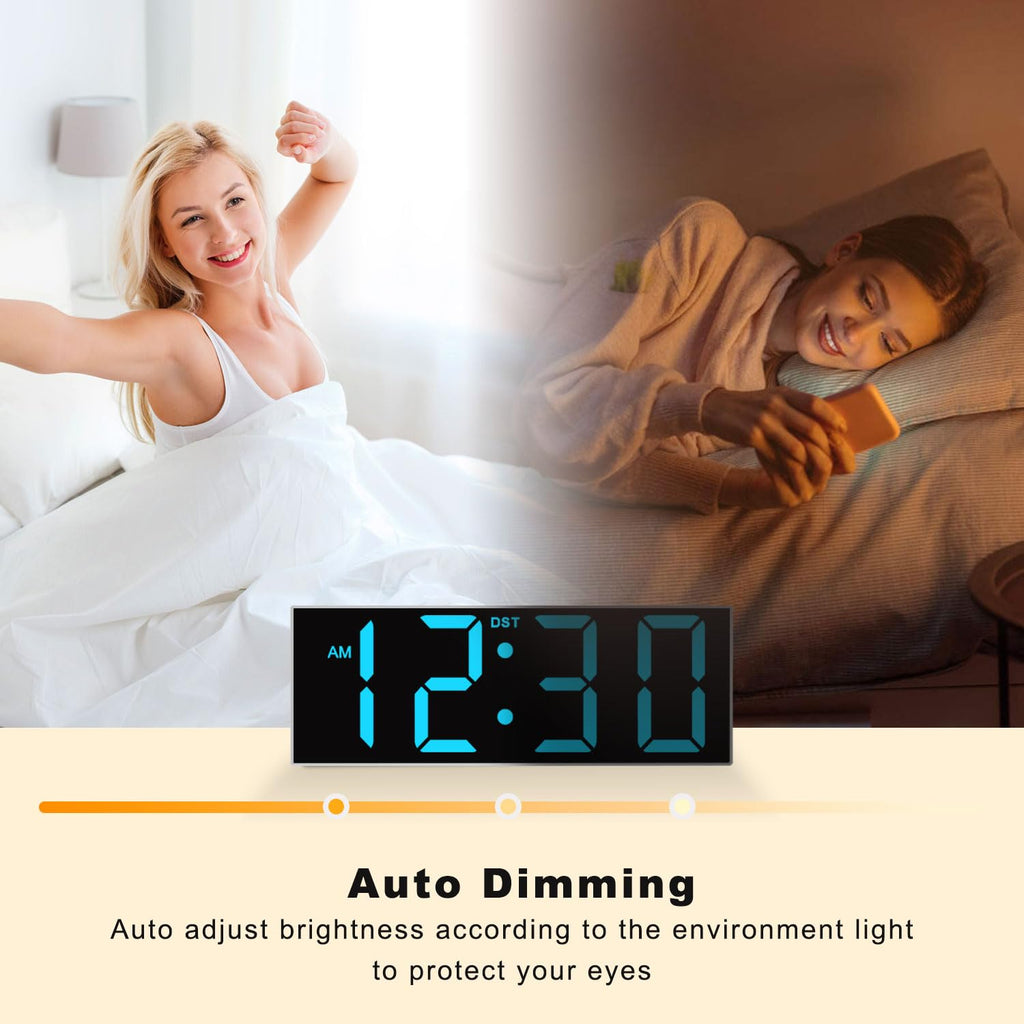JALL 12'' Large Digital Wall Clock with Remote Control, Big LED Screen Dispaly, 8 RGB Colors, DST, Night Light for Living Room, Bedroom, Gift for Elderly (White)