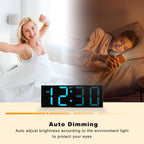 JALL 12'' Large Digital Wall Clock with Remote Control, Big LED Screen Dispaly, 8 RGB Colors, DST, Night Light for Living Room, Bedroom, Gift for Elderly (White)
