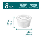 vancasso 8 oz Ramekins with Lid, Porcelain Creme Brulee Souffle Dishes, White Pudding Custard Cups Ramiken for Baking, Dishwasher and Oven Safe, Set of 6