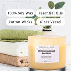 Coconut Orange Blossom 3 Wick Spring Candle - Highly Scented Soy Candles for Home - Large Stress Relief Candles –Aromatherapy Relax Candles for Women & Men 15.8 oz - Clean Burning Soy Candles