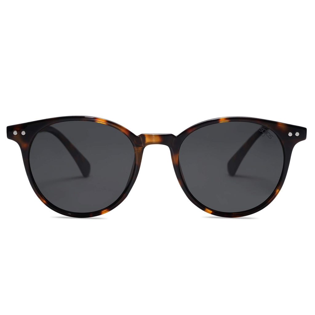 Small Round Classic Polarized Sunglasses for Women Men Vintage Style UV400 Lens MAY SJ2113, Tortoise/Grey