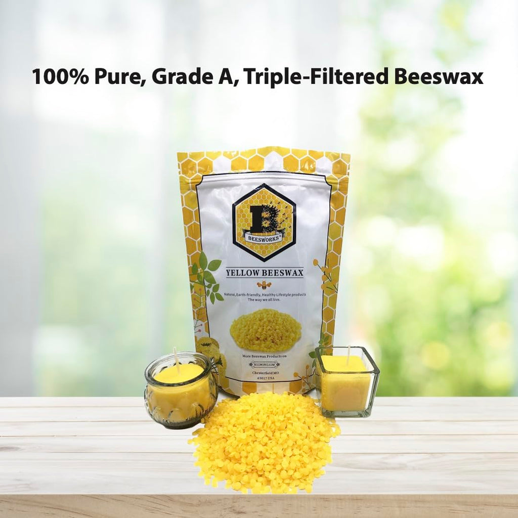 Beesworks Yellow Beeswax Pellets (3 lb) | 100% Pure, Cosmetic Grade, Triple-Filtered Beeswax for DIY Skin Care, Lip Balm, Lotion, and Candle Making