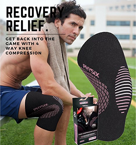 PHYSIX GEAR Knee Support Brace - Premium Recovery & Compression Sleeve for Meniscus Tear, ACL, MCL Running & Arthritis - Best Neoprene Stabilizer Wrap for Crossfit, Squats & Workouts -Single Pink XL