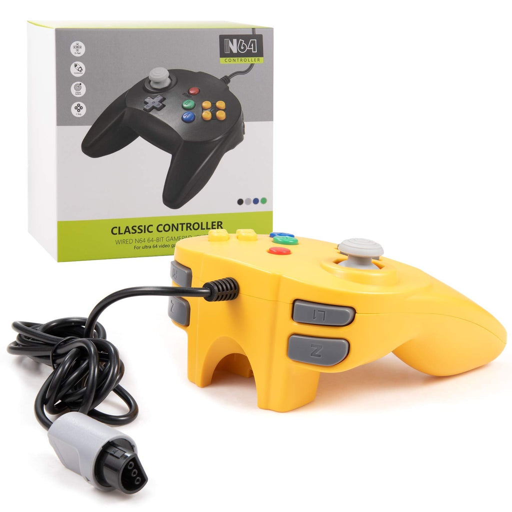 KIWITATA kiwitatá Retro N64 Mini Controller,Classic Wired N64 Game 64-bit Upgraded Joystick Controller for Video Game Console N64 System Yellow
