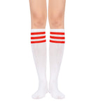 Womens Athletic Socks Outdoor Sport Sock Knee High Socks Long Stockings Casual Striped Sock 1 Pack White Red