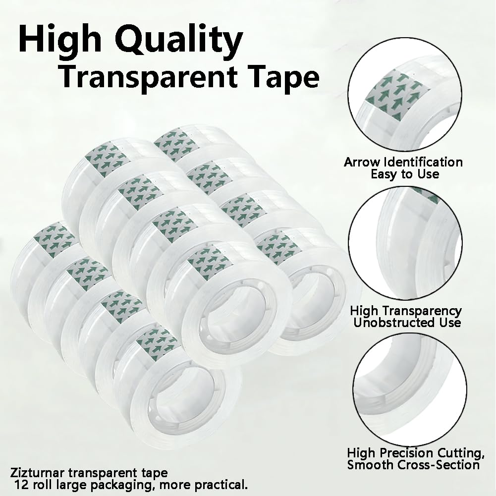 12 Rolls Transparent Tape Refills Rolls, Clear Tape, 1 in Core, 3/4 x 1000 in, Gift Packaging Tape Refill Roll for Office, Home, School