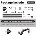 IFELS Heavy Duty Curtain Rods for Windows 66 to 120 Inch, 1 Inch Adjustable Black Curtain Rod Set with Easy Installation and Modern Design (A1,Black,30-120")