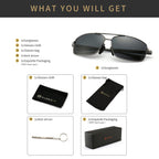 Ultra Lightweight Rectangular Polarized Sunglasses Men UV400 Protection (Gunmetal Frame Gray Lens, 62) Metal Frame SGT458 QKH-CA
