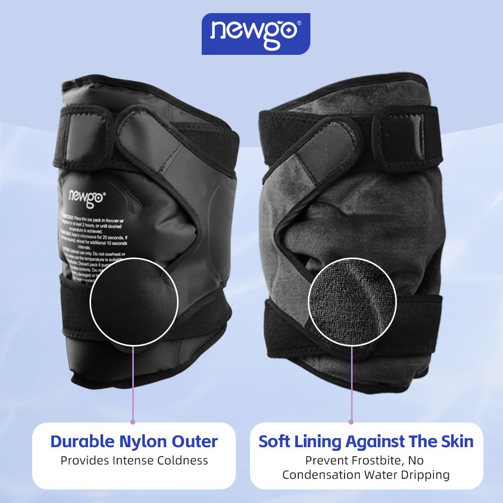 NEWGO Ice Pack for Knee Replacement Surgery, Reusable Gel Cold Pack Wrap Around Entire Knee for Knee Injuries, Pain Relief, Swelling, Bruises (Black)