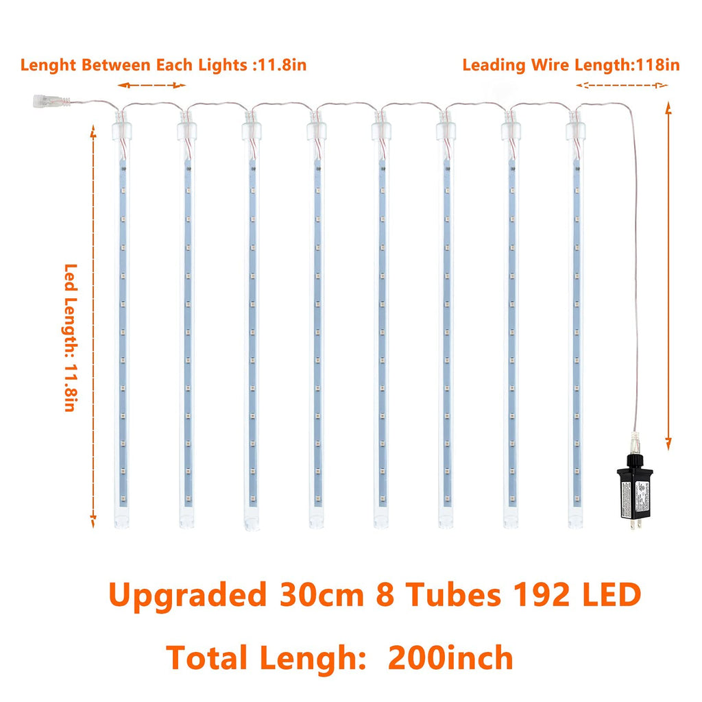 2-Pack Christmas Decorations Lights Outdoor, Total 384LED Meteor Shower Lights Rain Drop Lights 30cm 16 Tubes Indoor Outdoor Snow Cascading String Lights for Xmas Tree Roof Party Garden (Cool White)