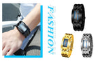 Fashion Mens Binary Sports Watch Digital LED Matrix Waterproof Outdoor Casual Black Bracelet Blue Backlit Men's Square Watch (Black)
