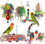 Bird Toys Bird Shredding Foraging Toys Parakeet Toy Chewing Hanging Toy Bird Shredded Paper Bird Cage Accessories Bird Rope Perch for Conure Cockatiel Budgies Lovebird Parrotlet (with Rope Perch)
