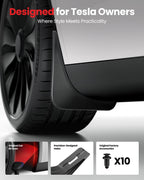 REEVAA Tesla Model Y Accessories - Mud Flaps [Protect Paint, No Drilling Required] All-Weather Splash Guard Body Kits for Model Y 2019-2024, Black (Set of 4)
