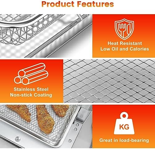 Air Fryer Tray Replacement for Cuisinart TOA-28 AFR-25 Toaster Air Fryer Convection Oven, 10.7 * 9.8'' Non-stick Mesh Air Fryer Steel Basket Wire Rack Accessories Parts, Dishwasher Safe
