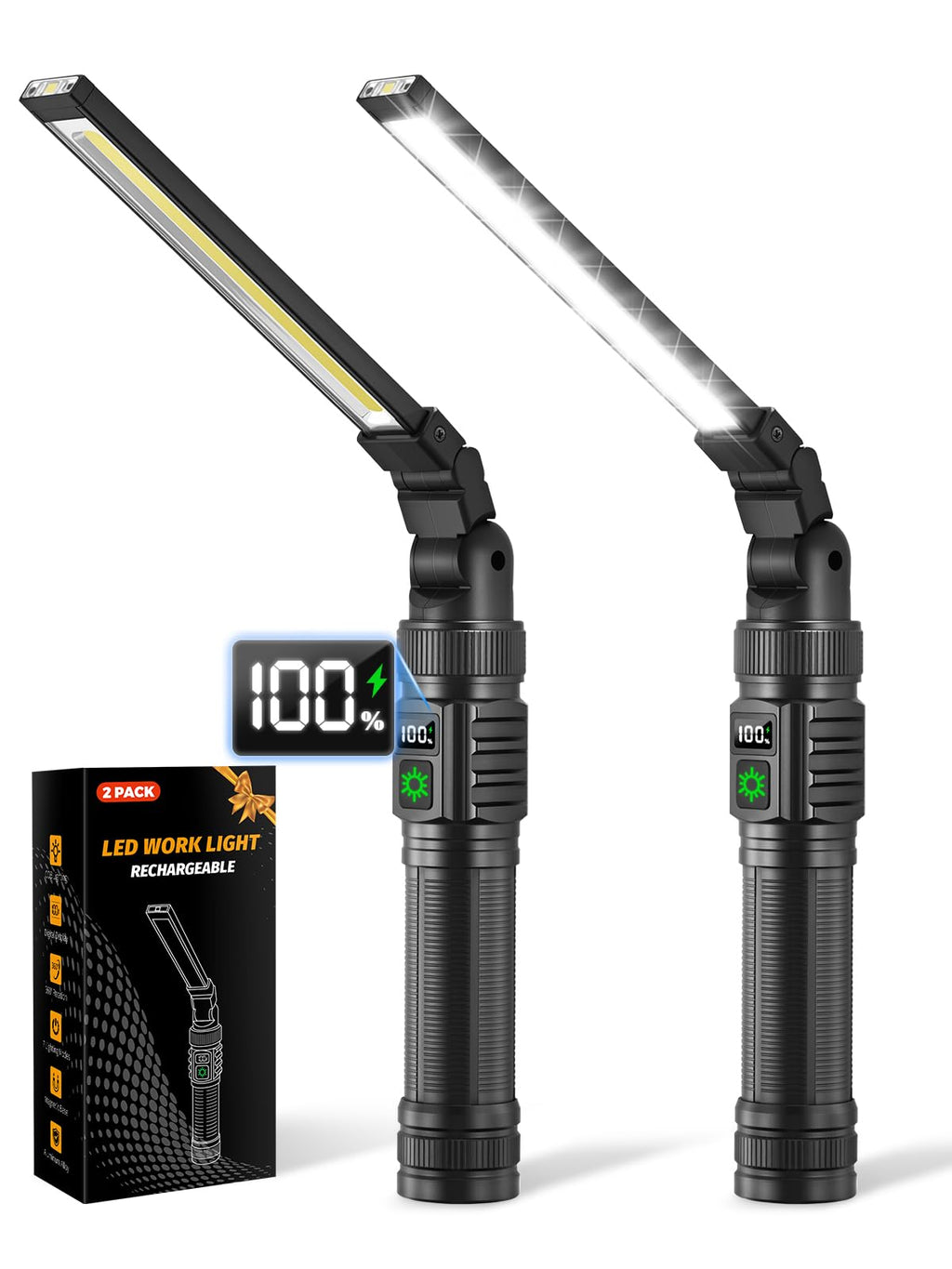 Ruboliy 2Pack Magnetic Rechargeable LED Work Light/Flashlight for Mechanics