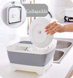 Leemeimei 9L (2.4Gal) Dish Basin Collapsible with Drain Plug Carry Handles,Kitchen Storage Tray Dish Wash Basin, Portable Dish Tub, Foldable Dishpan for Camping,RV,Gray