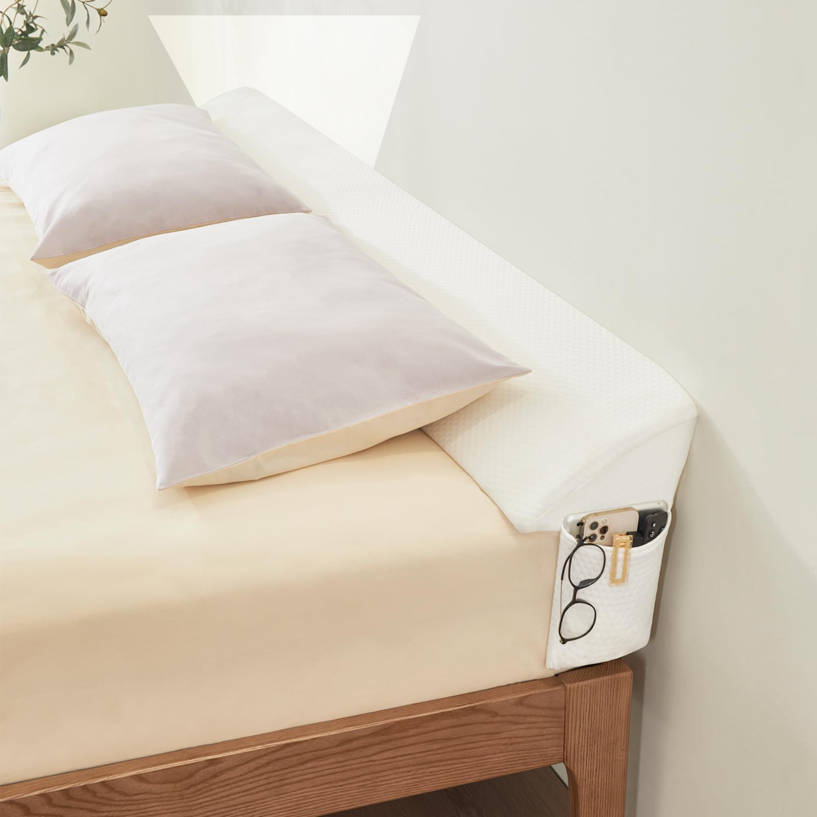 Voctriam Bed Wedge Gap Filler King (76"x 8"x 6") Wedge Pillow for Headboard Gap 0-8" Mattress Gap Filler Pillow to Fill The Gap Between Mattress and Wall with 2 Side Large Pockets