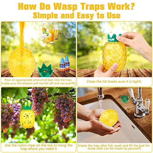 Wasp Trap Bee Traps Catcher, Wasp Traps Outdoor Hanging, Wasp Repellent Trap Deterrent Killer Insect Catcher, Non-Toxic Reusable Hornet Yellow Jacket Trap 2 Pack (Yellow, Pineapple Shape)