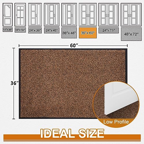 Mibao Dirt Trapper Door Mat for Indoor&Outdoor, 36" x 60", Brown Black,Washable Barrier Mat, Heavy Duty Non-Slip Entrance Rug Shoes Scraper, Super Absorbent Front Door Carpet