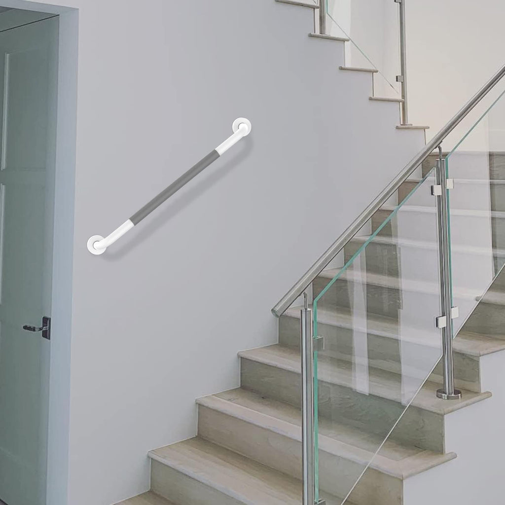 24 Inch Anti Slip Shower Grab Bar, Munzong White Stainless Steel Bathroom Grab Bar w/Gray Rubber Grip, Bathroom Balance Bar,Safety Handrail Support,Handicap Elderly Senior Assist Bath Handle