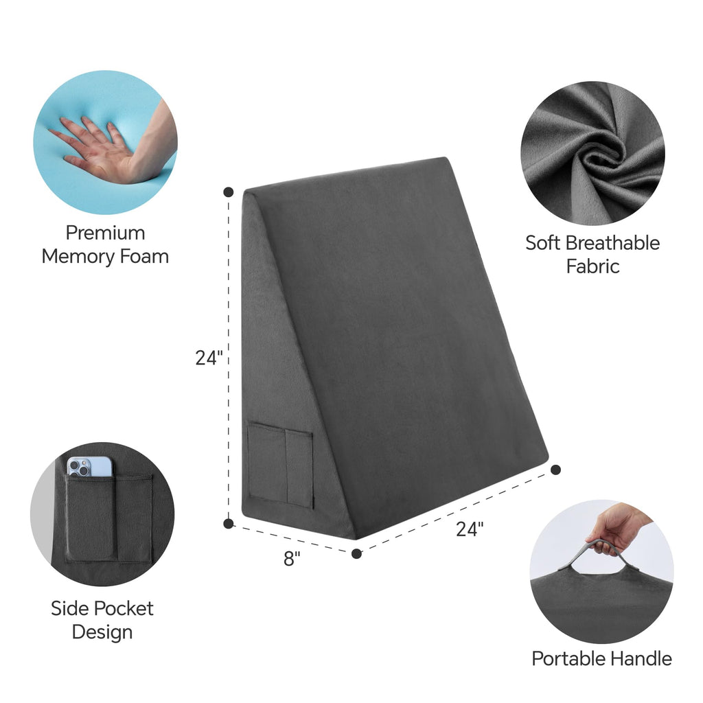 Bedluxe Bed Wedge Pillow for Sleeping, 8 Inch Memory Foam Wedge Pillow Post Surgery, Triangle Pillow Wedge, Elevated Support Pillows for Sleeping, Acid Reflux & Snoring - Removable Washable Cover