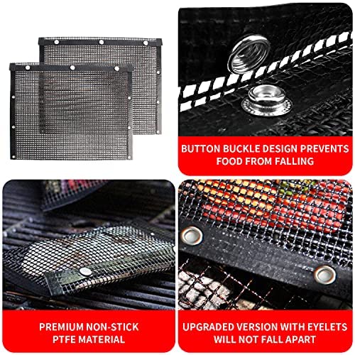AOOCAN Mesh Grill Bags 13.1 x 10.6 Inch Set of 2-100% Non-Stick Heavy Duty Barbecue Grill Bags, Reusable and Convenient to Clean, Works on Charcoal Grill Outdoor Gas Charcoal Roast - Extended Warranty