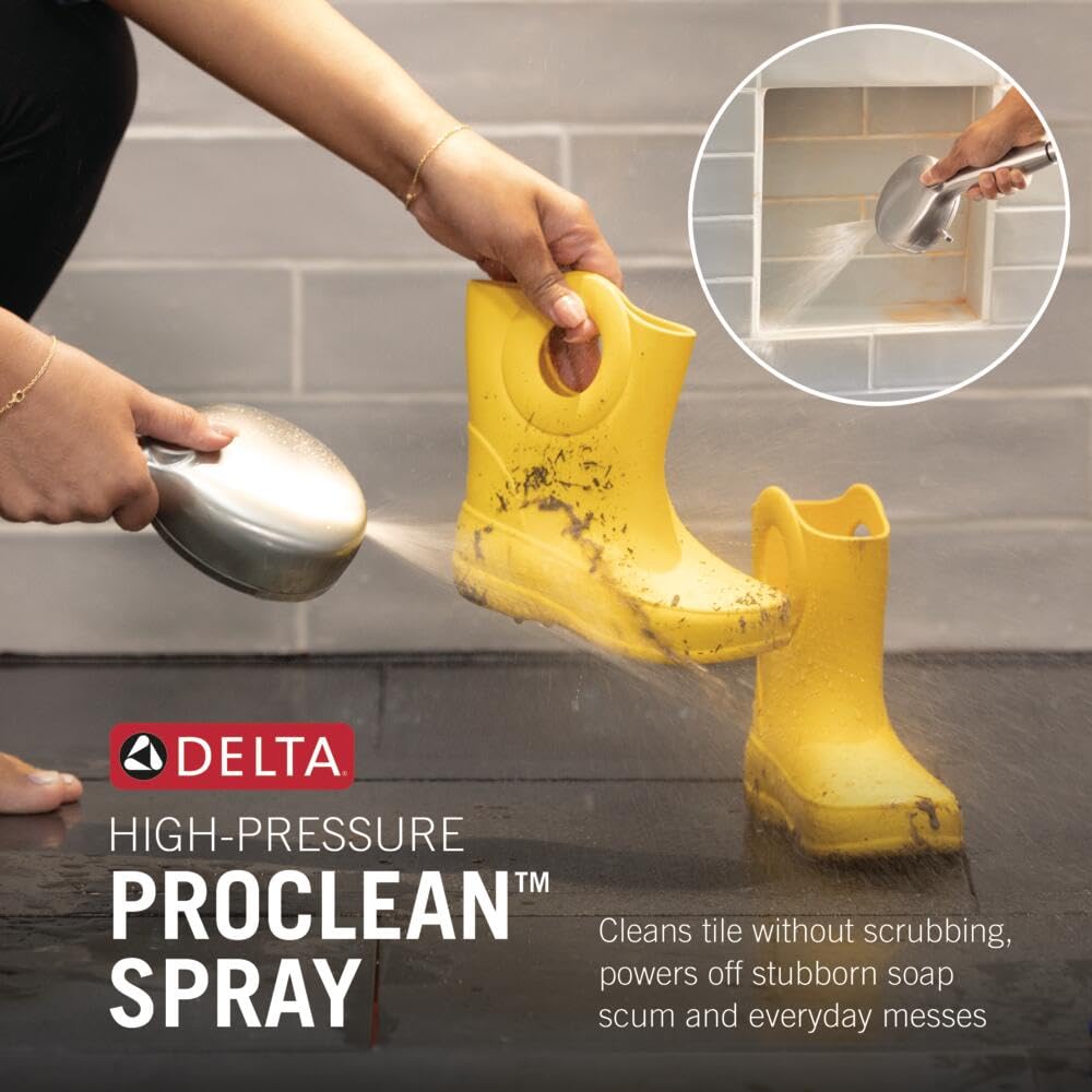 Delta 5-Setting In2ition 2-in-1 Dual Shower Head with Handheld High Pressure ProClean Spray, Brushed Nickel Detachable Shower Head with Hose, 1.75 GPM Flow Rate, Spotshield Brushed Nickel 75548SN