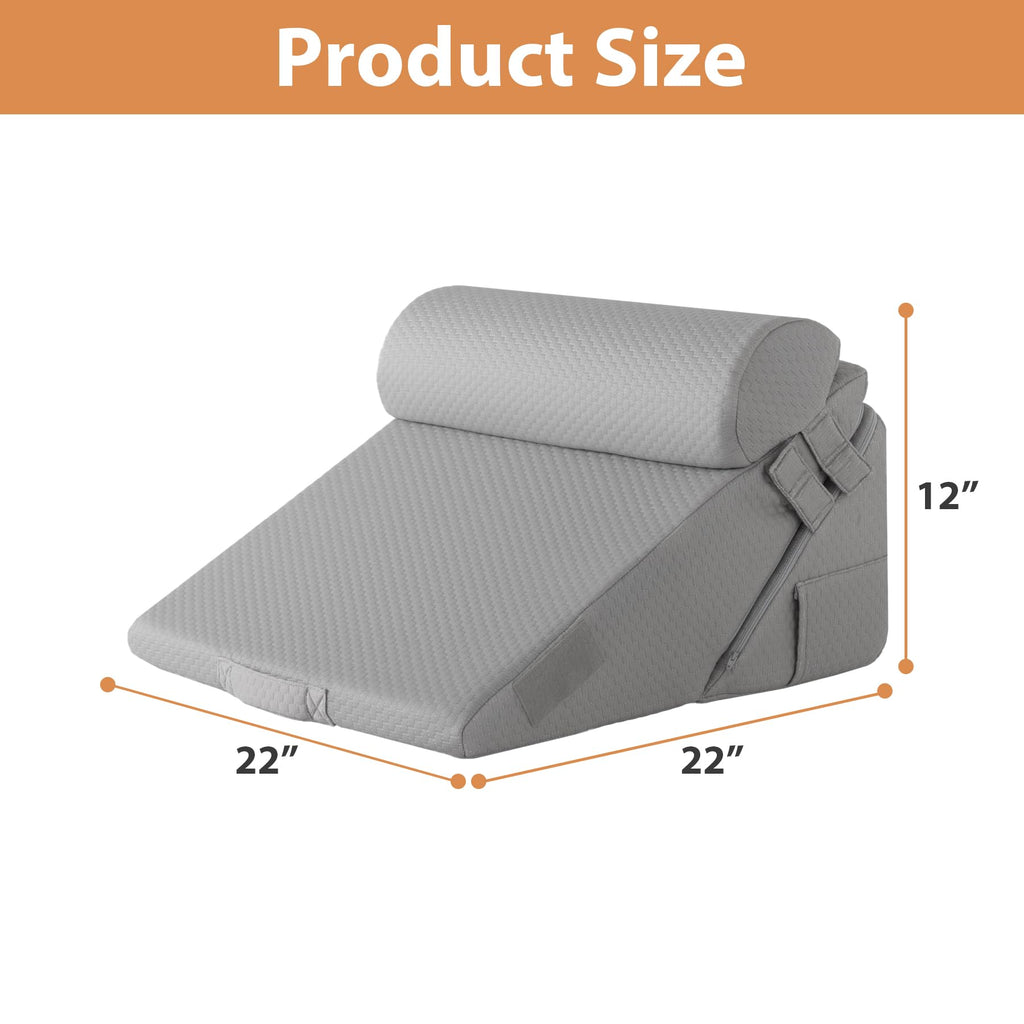 BIEEZZK 3PCS Wedge Pillow Set, Adjustable Wedge Pillow Headboard, Bed Wedge Pillows for Back Pain Relief, Sleeping, Post Surgery, Back Support Pillow for Bed Sitting Up, Snoring, GERD,Grey