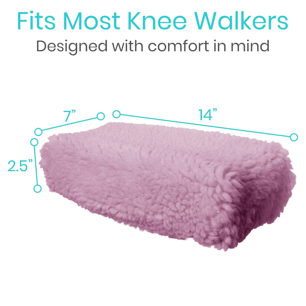 Vive Mobility Knee Scooter Pad Cover - Soft Plush Adult Sheepskin Memory Foam Cushion, Walker Accessory for Knee Roller, Padded Accessories Leg Cart Improves Comfort with Injury, Universal Fit (Pink)