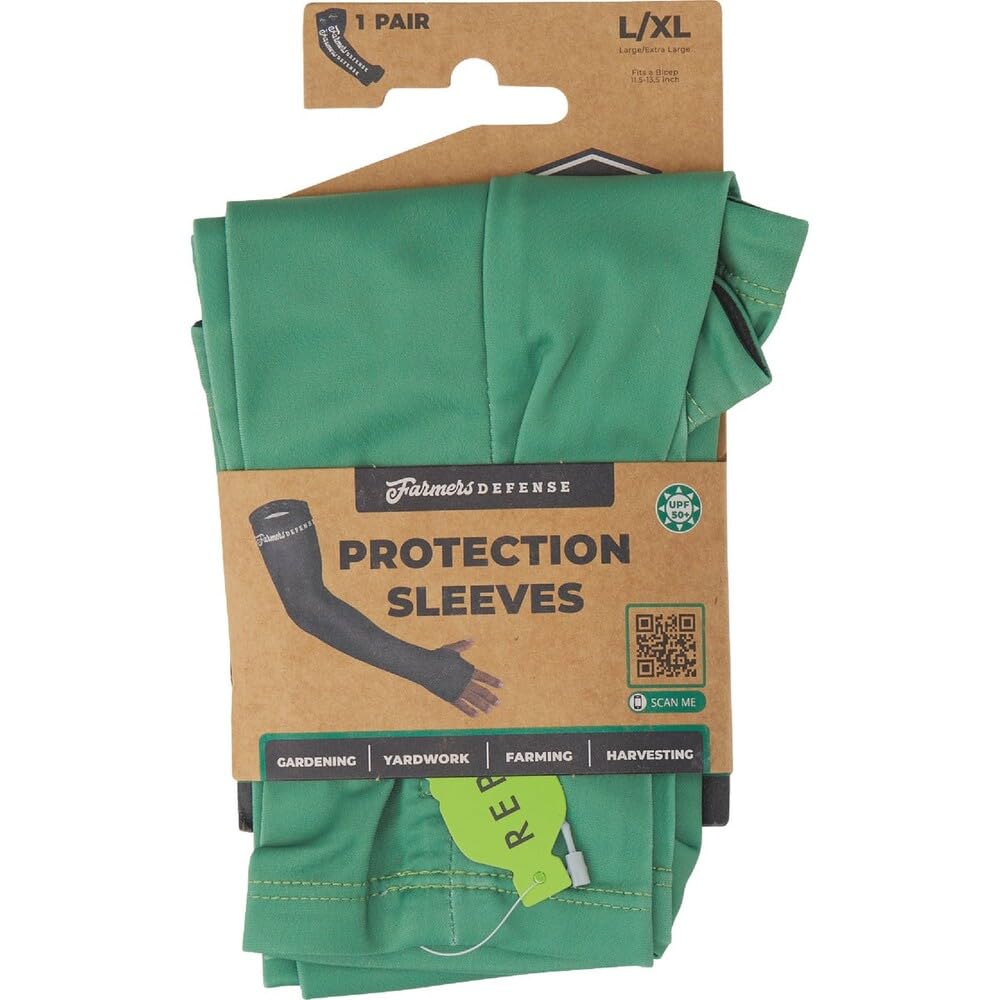 FARMER'S DEFENSE Gardening Arm Sleeves|UV Cooling Protective Sleeve Women & Men|Anti-Scratch Cover Sun UPF Outdoor Protection - Forest Green - L/XL