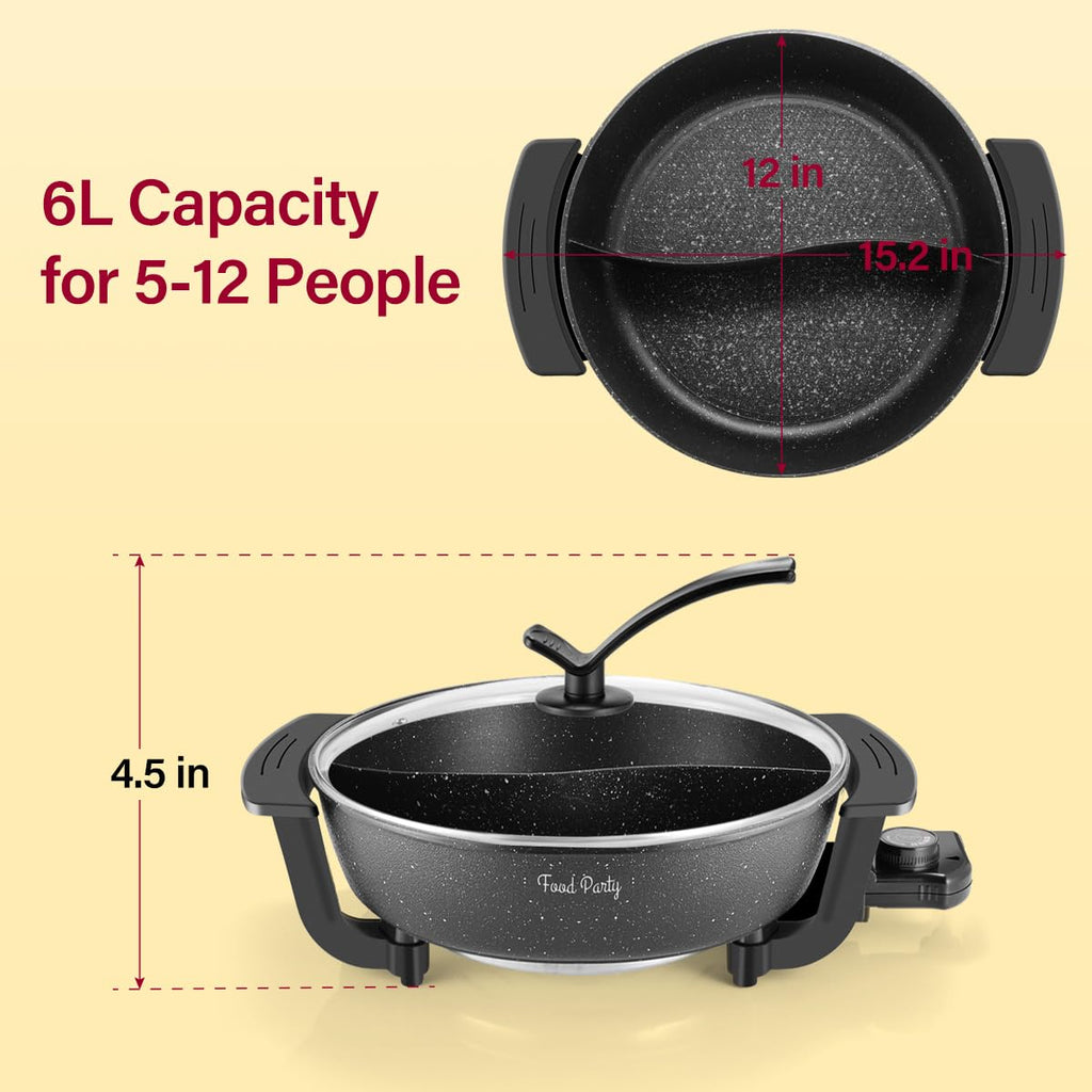 Electric Hot Pot with Divider Hotpot Pot Electric Cooker Shabu Shabu Pot 110V Non-Stick 6L BPA FREE Fondue Chinese Hot Pot