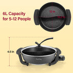 Electric Hot Pot with Divider Hotpot Pot Electric Cooker Shabu Shabu Pot 110V Non-Stick 6L BPA FREE Fondue Chinese Hot Pot