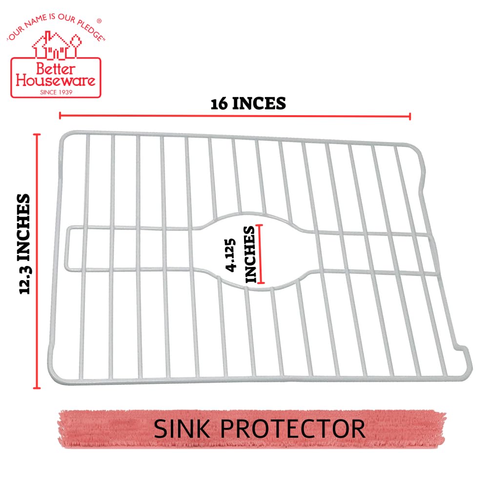BETTER HOUSEWARE Sink Protector Prevents Scratches Sink Rack for Bottom of Sink White Sink Mat Sink Protectors for Kitchen Sink Metal 16x12.3x1