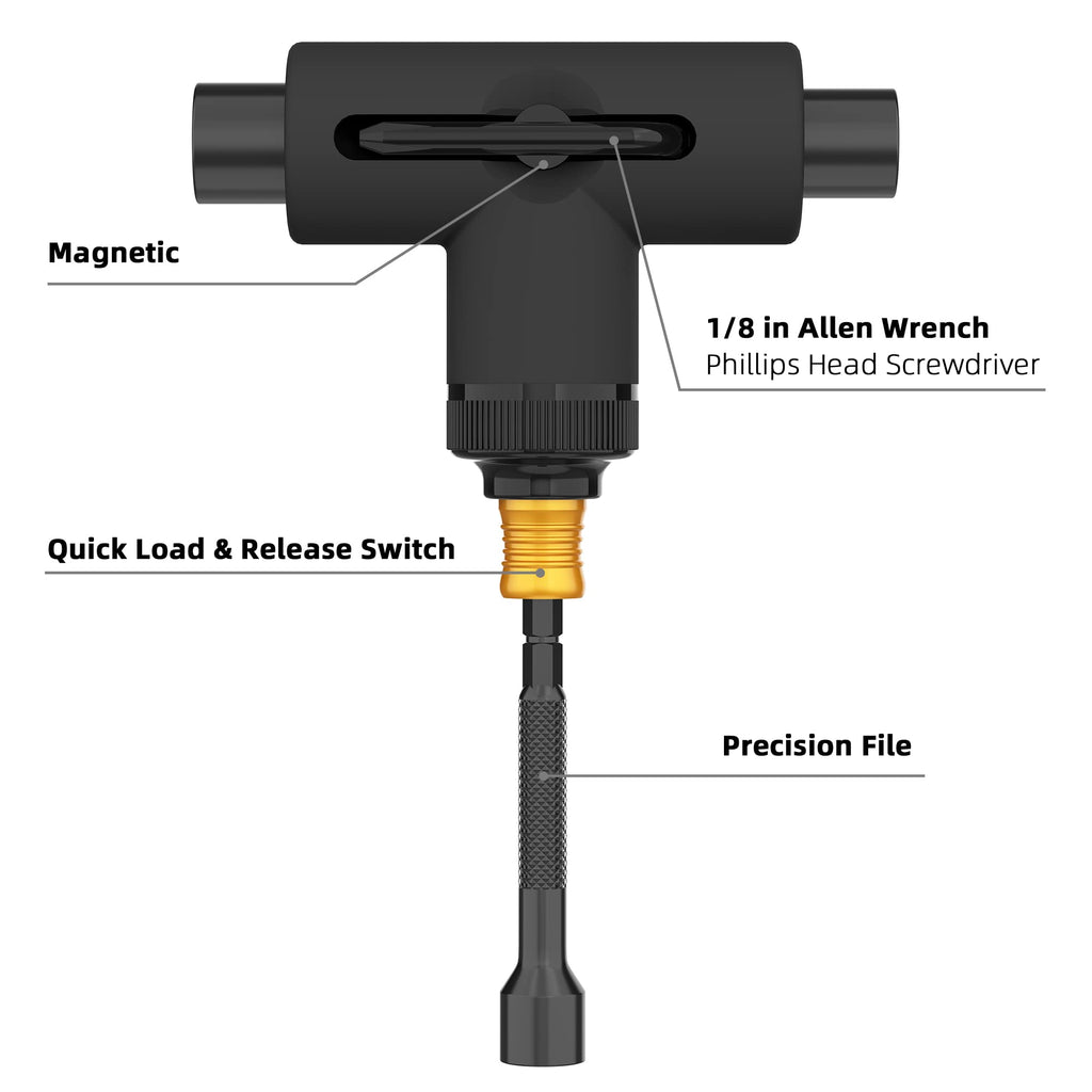 Zeato All-in-One Skate Tools Multi-Function Portable Skateboard T Tool Accessory with T-Type Allen Key and L-Type Phillips Head Wrench Screwdriver - Upgrade Black & Black