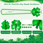 YAXINRUI 4pcs Light Up Shamrocks Beads Necklaces, St. Patrick's Day Accessories - Led Metallic Green Bead Clovers for Irish Party Favor Supplies
