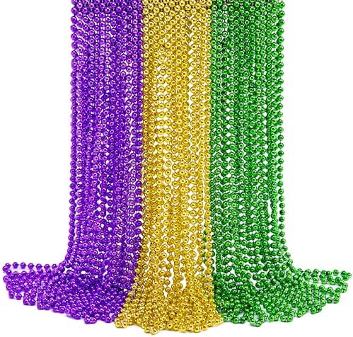 JOYIN 72 PCS Mardi Gras Beads Necklace, Gold, Green, Purple Metallic Colors Necklaces Set for Mardi Gras Party Favors Supplies, Costume Accessories, Masquerade, Accessories