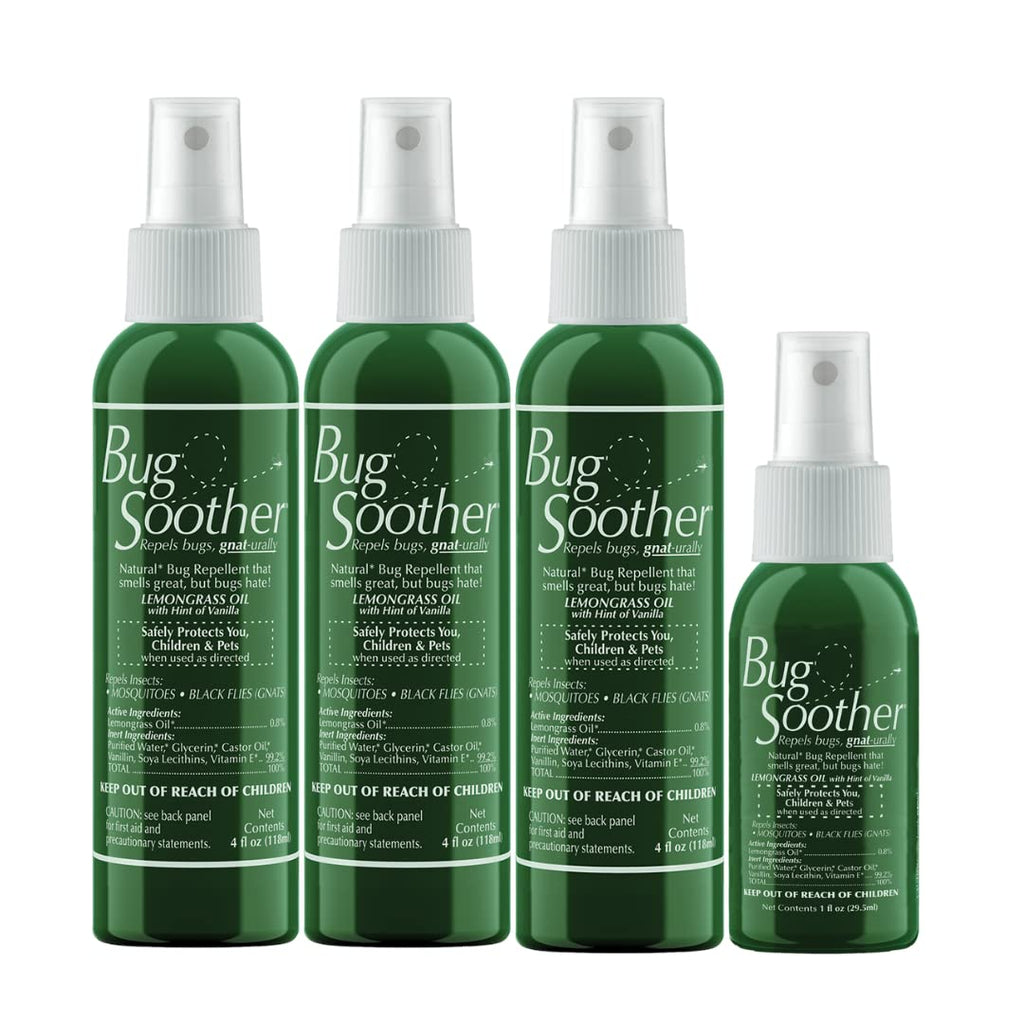 Bug Soother Spray (3, 4oz) - Natural Mosquito, Gnat & Insect Deterrent & Repellent with Essential Oils - 100% DEET-Free Safe for Adults, Babies, Pets, & Environment - Made in USA - Includes 1 oz