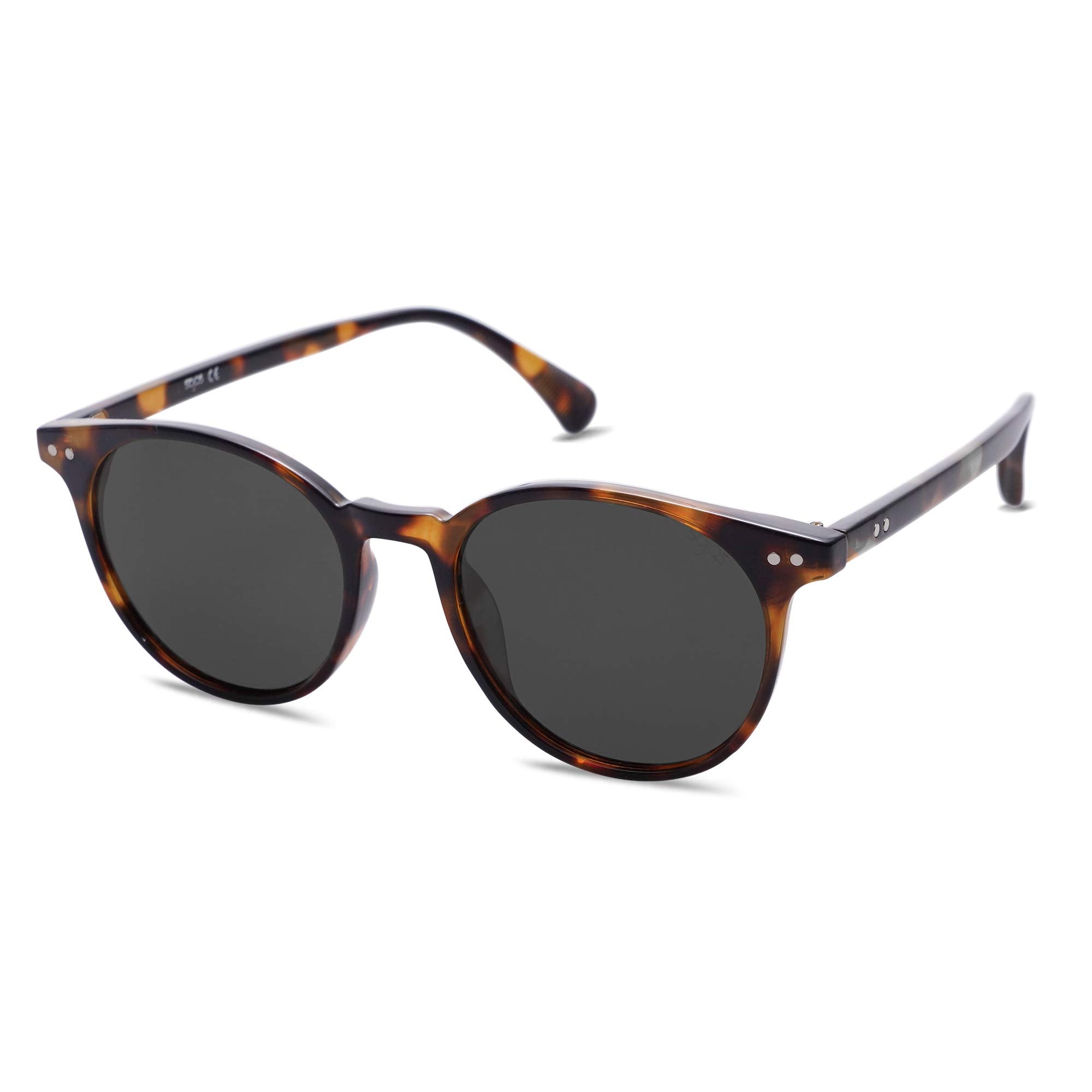 Small Round Classic Polarized Sunglasses for Women Men Vintage Style UV400 Lens MAY SJ2113, Tortoise/Grey