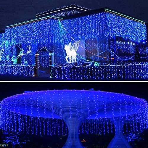 Twinkle Star 300 LED Window Fairy Curtain String Lights for Halloween Christmas Wedding Party Home Garden Bedroom Outdoor Indoor Wall Decoration (Blue)