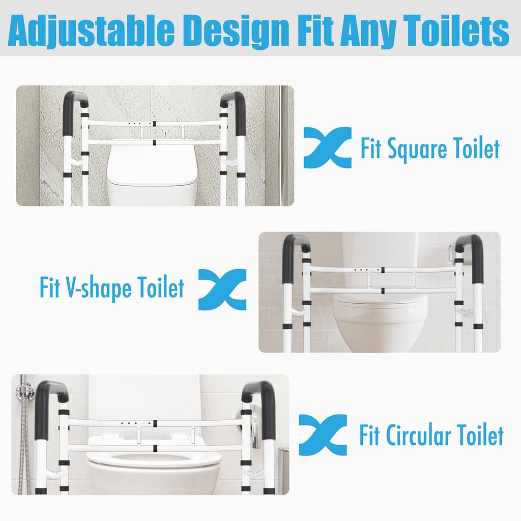 Toilet Safety Rails Frame Support Rail Frames Handles Assist Grab Bars Seat Riser Assistance Lifts Stand Alone Foldable Handrails Aids with Arms for Elderly Disabled Seniors Fit Any Toilet