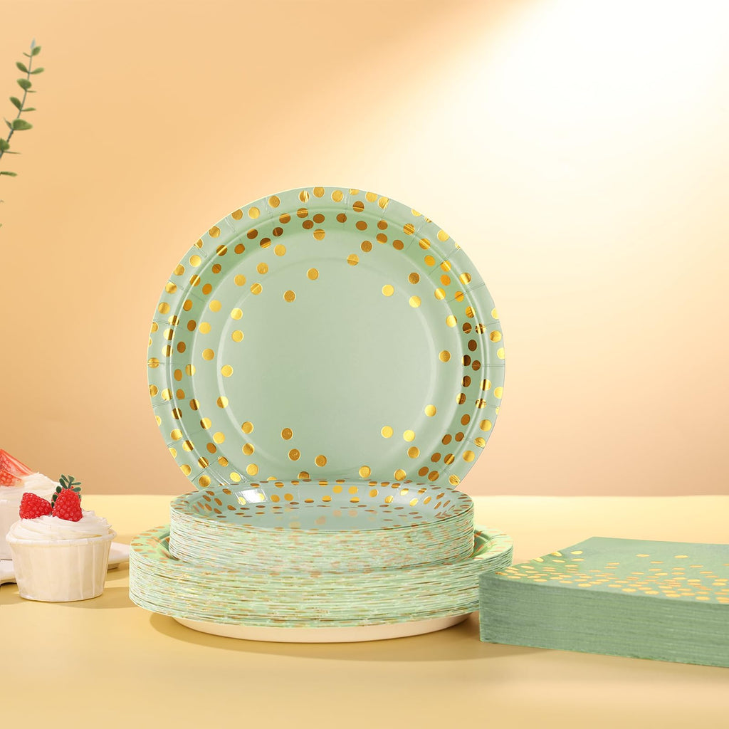Boocikey 150PCS Sage Green Plates and Napkins Party Supplies, Sage Green Paper Plates for 50 Guests, Disposable Sage Green Party Decorations for Bridal Shower Birthday Wedding Baby Shower