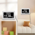 SSYA Digital Calendar Alarm Clock - Dementia Clocks for Vision Impaired, Elderly, Memory Loss Clock with Non-Abbreviated Clock with Date and Day (7 inch)