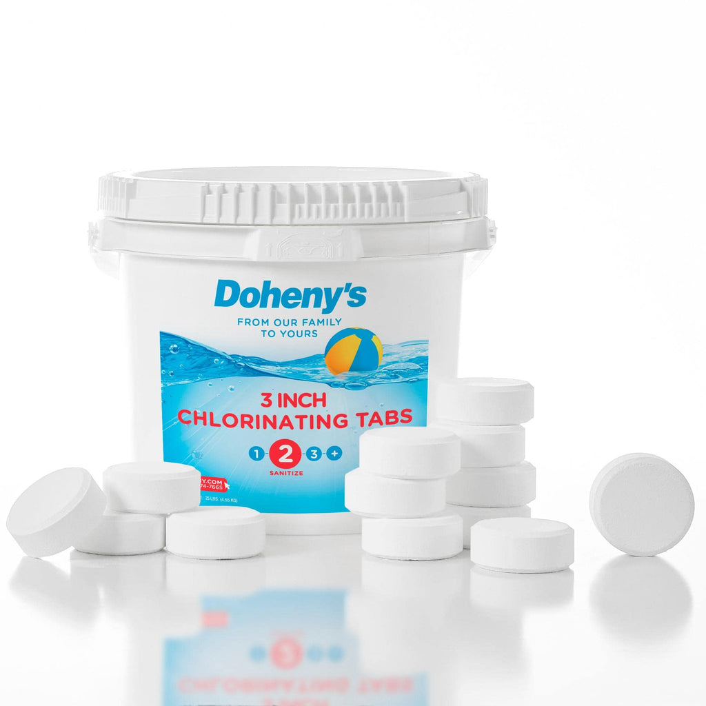 Doheny’s 3-Inch Stabilized Chlorine Tablets for Sanitizing Swimming Pools | 99% Pure Tri-Chlor, 90% Available Chlorine | Long-Lasting, UV-Protected, Slow-Dissolving | Individually Wrapped 10lb Bucket