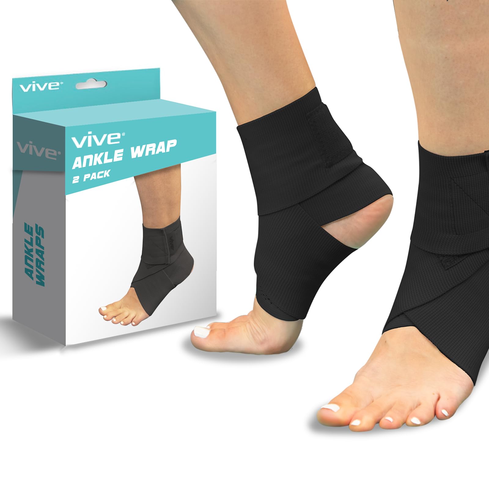Vive Ankle Wrap (2 Pack) - Strap Heel Brace Stabilizer For Sprained Foot - Breathable, Soft, Firm Compression Sport Sleeve For Swelling - Adjustable Nonslip Elastic Support For Tendonitis (Women, Men)