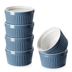DOWAN 8 oz Porcelain Ramekins Bowls for Souffle, Creme Brulee, Classic Style Ramekins for Baking Oven Safe, Set of 6, Airy Blue